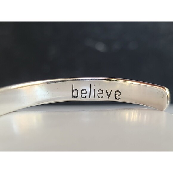 Thailand 925 Sterling Silver Believe Cuff Bracelet Vintage - Picture 4 of 10